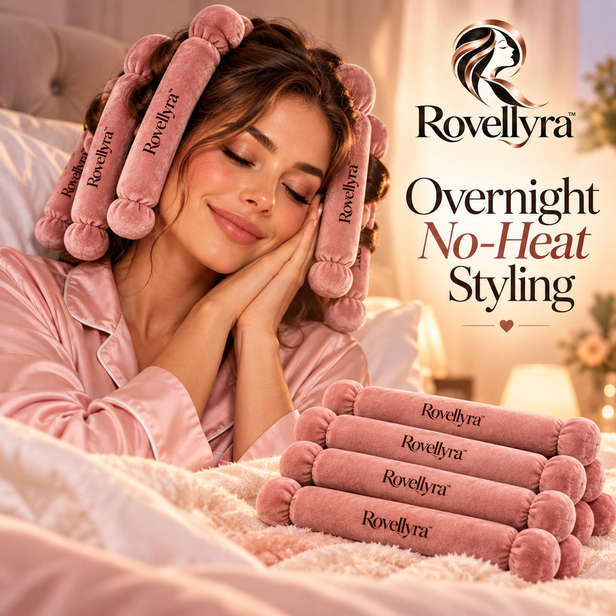 Rovellyra™ DreamWave Heatless Curling Ribbon – Soft Overnight Hair Curler Set for Natural Waves, Loose Curls & No-Heat Styling