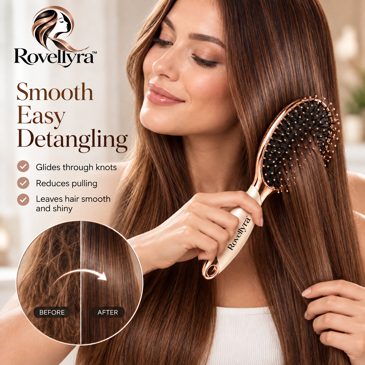 Rovellyra™ AirFlex Cushion Hair Brush – Soft-Pad Detangling & Scalp Massage Brush for Everyday Smoothing, Styling & Gentle Hair Care