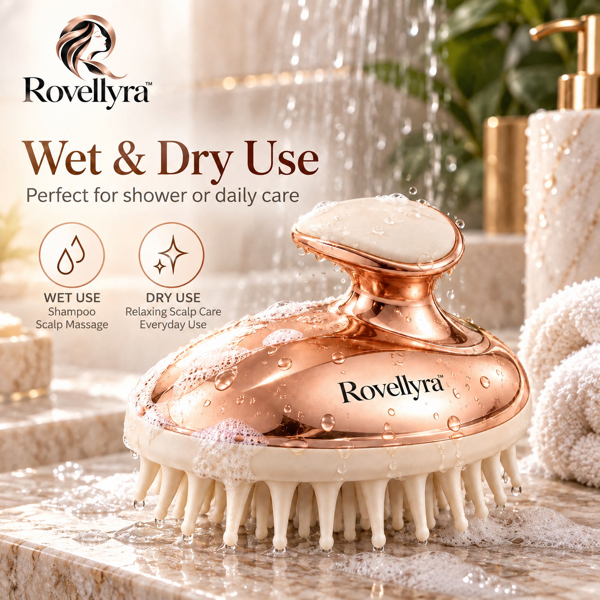 Rovellyra™ ScalpEase Massage Brush – Soft Silicone Shampoo & Scalp Scrubber for Wet or Dry Hair Care, Cleansing & Relaxing Massage