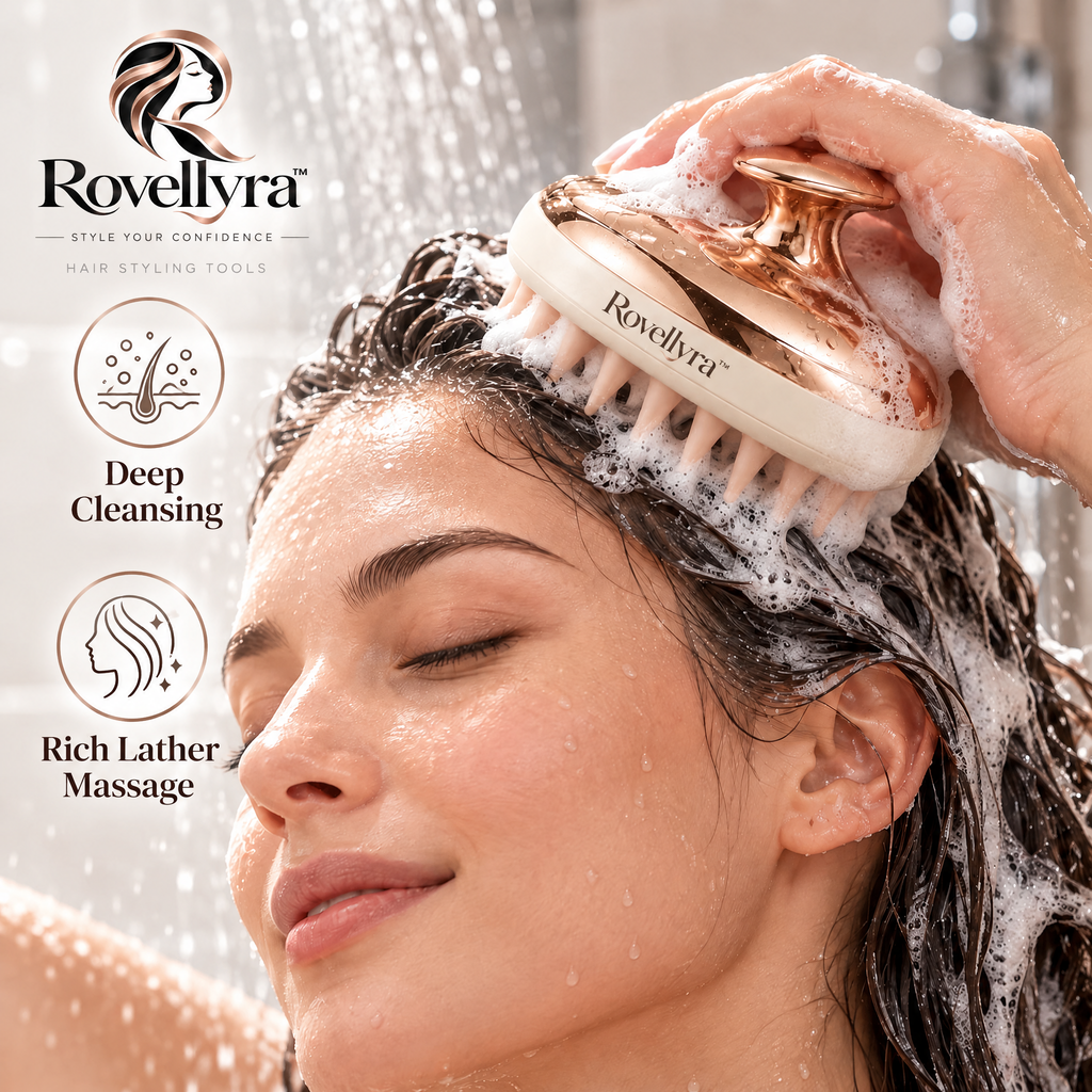 Rovellyra™ RootReset Scalp Cleansing Tool – Dual-Texture Silicone Scalp Scrubber for Buildup Removal, Root Cleaning & Wash-Day Care