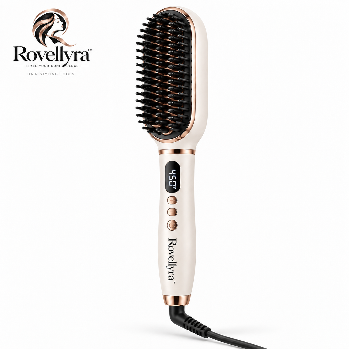 Rovellyra™ SilkenGlide Heated Straightening Brush – Adjustable-Temperature Hair Smoothing Comb for Sleek, Polished & Naturally Straight Styles