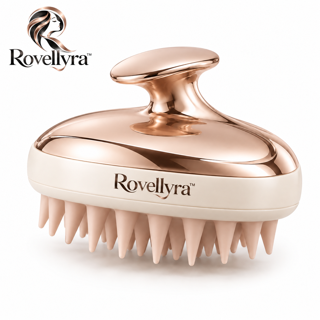 Rovellyra™ AquaLather Shampoo Massage Brush – Flexible Silicone Scalp Cleansing Scrubber for Deep Shampooing, Rich Lather & Comfortable Wash-Day Care