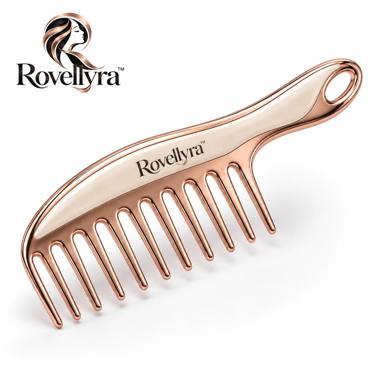 Rovellyra™ EasyGlide Wide-Tooth Comb – Gentle Detangling Comb for Wet, Dry, Curly, Wavy & Thick Hair