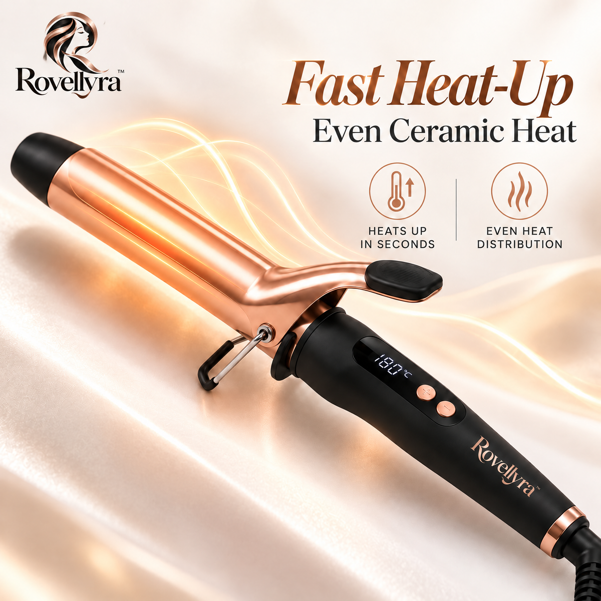 Rovellyra™ VelvetWave Ceramic Curling Iron – Adjustable-Temperature Hair Curler for Soft Waves, Defined Curls & Polished Everyday Styling
