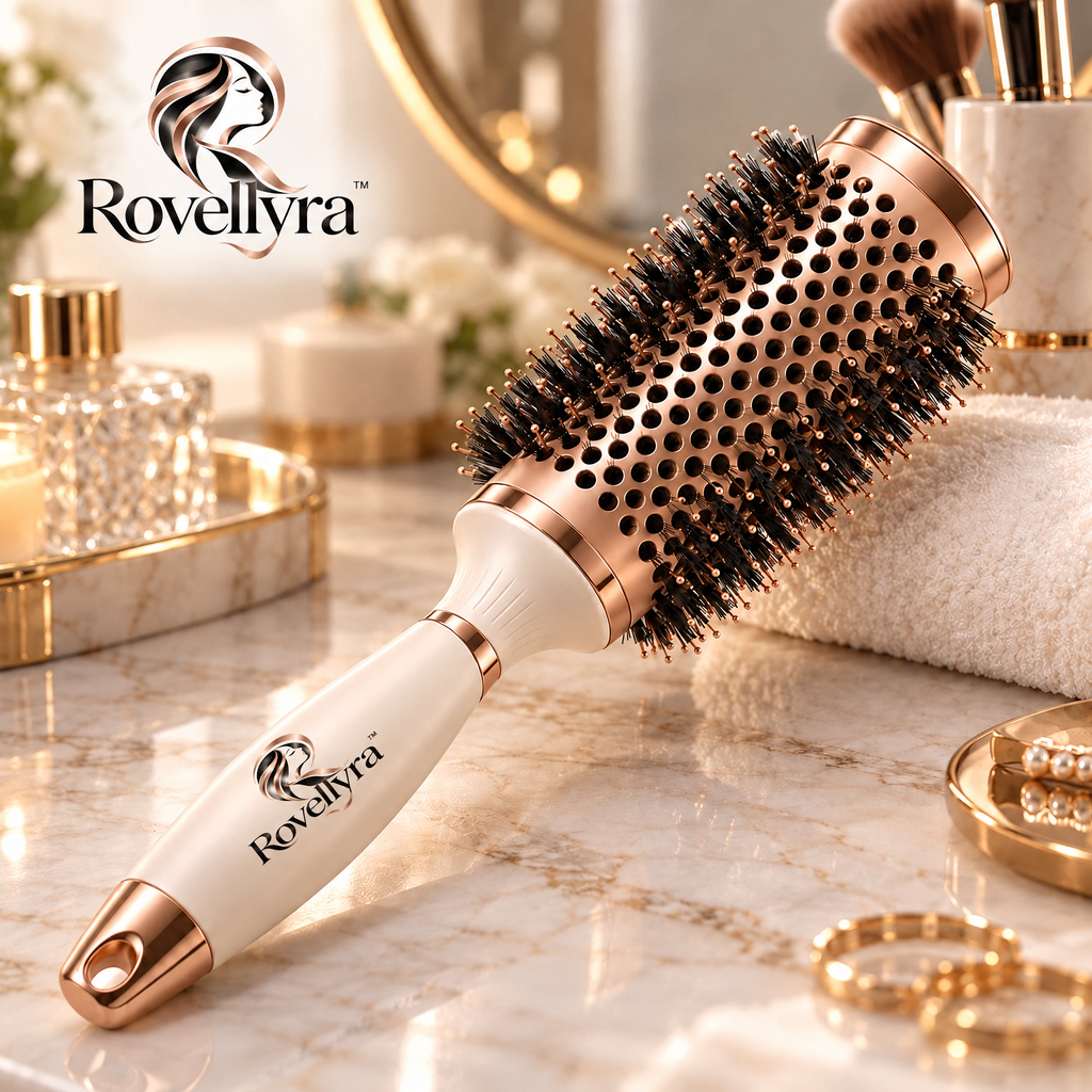 Rovellyra™ VolumeArc Round Styling Brush – Vented Blow-Dry Hair Brush for Root Lift, Smooth Volume, Soft Curls & Rounded Ends