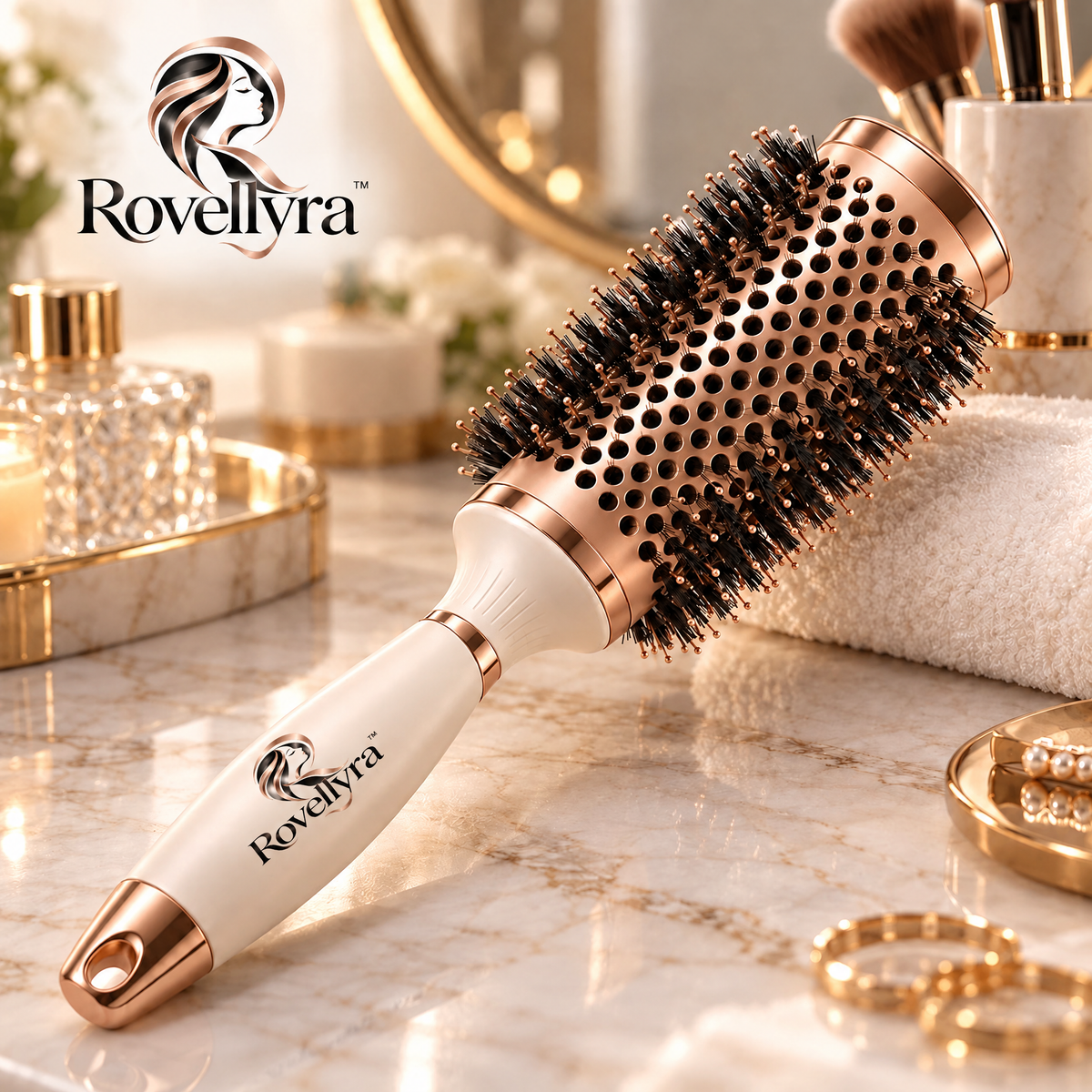 Rovellyra™ VolumeArc Round Styling Brush – Vented Blow-Dry Hair Brush for Root Lift, Smooth Volume, Soft Curls & Rounded Ends
