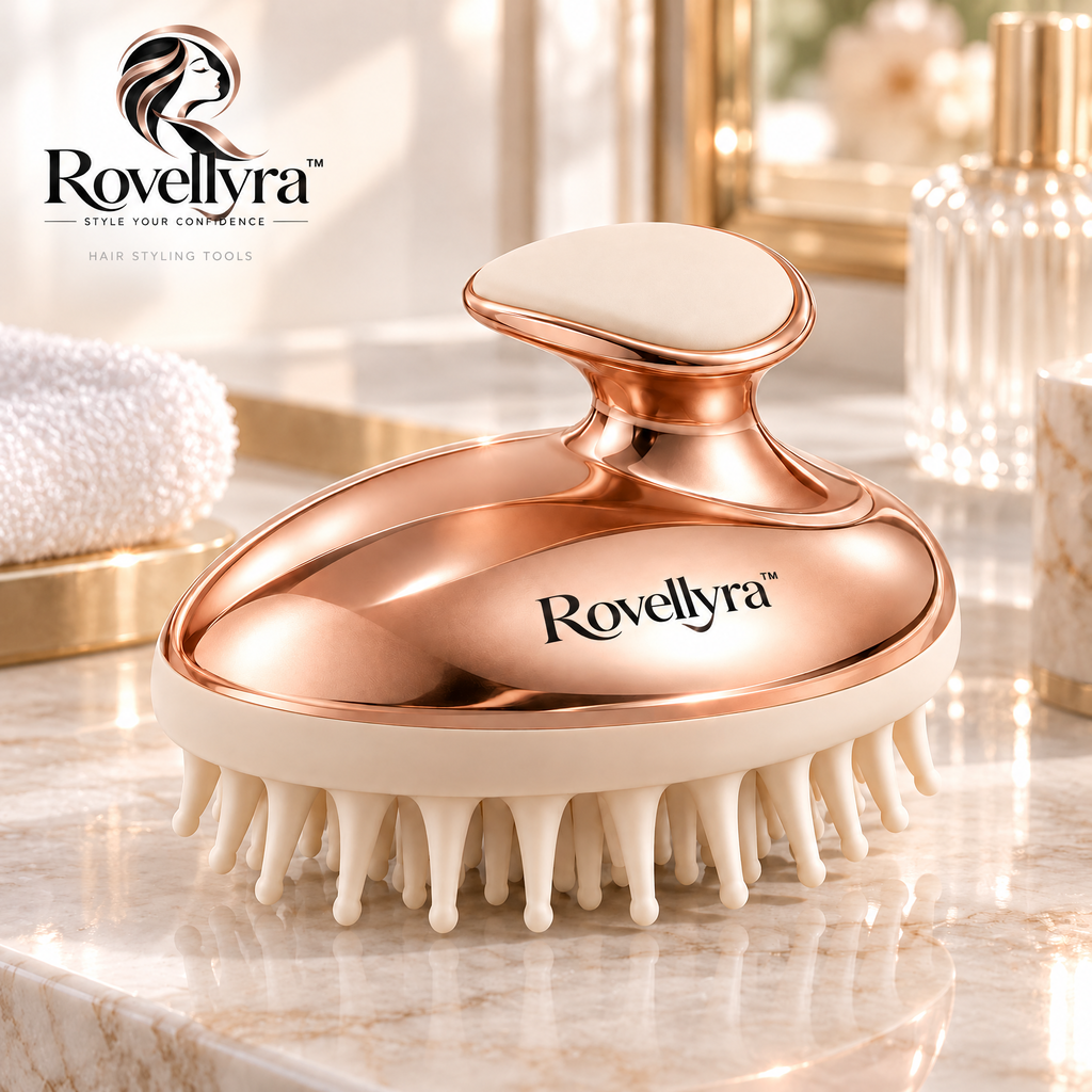 Rovellyra™ ScalpEase Massage Brush – Soft Silicone Shampoo & Scalp Scrubber for Wet or Dry Hair Care, Cleansing & Relaxing Massage