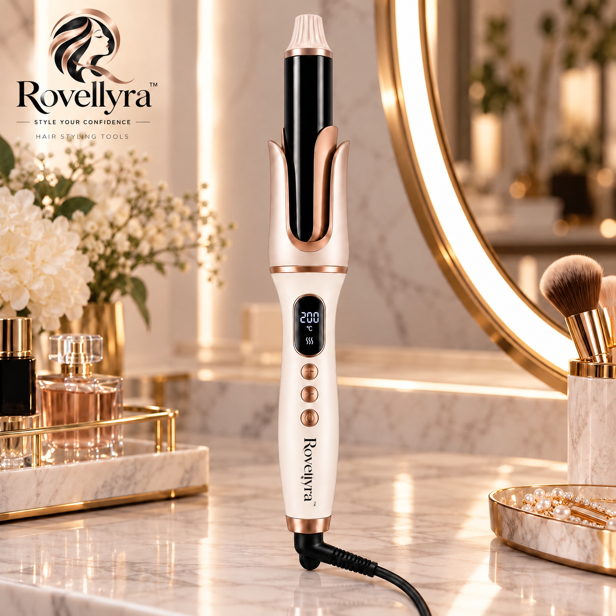 Rovellyra™ AutoTwist Automatic Hair Curler – One-Touch Rotating Curling Styler with Adjustable Heat, Curl Direction & Timing Control