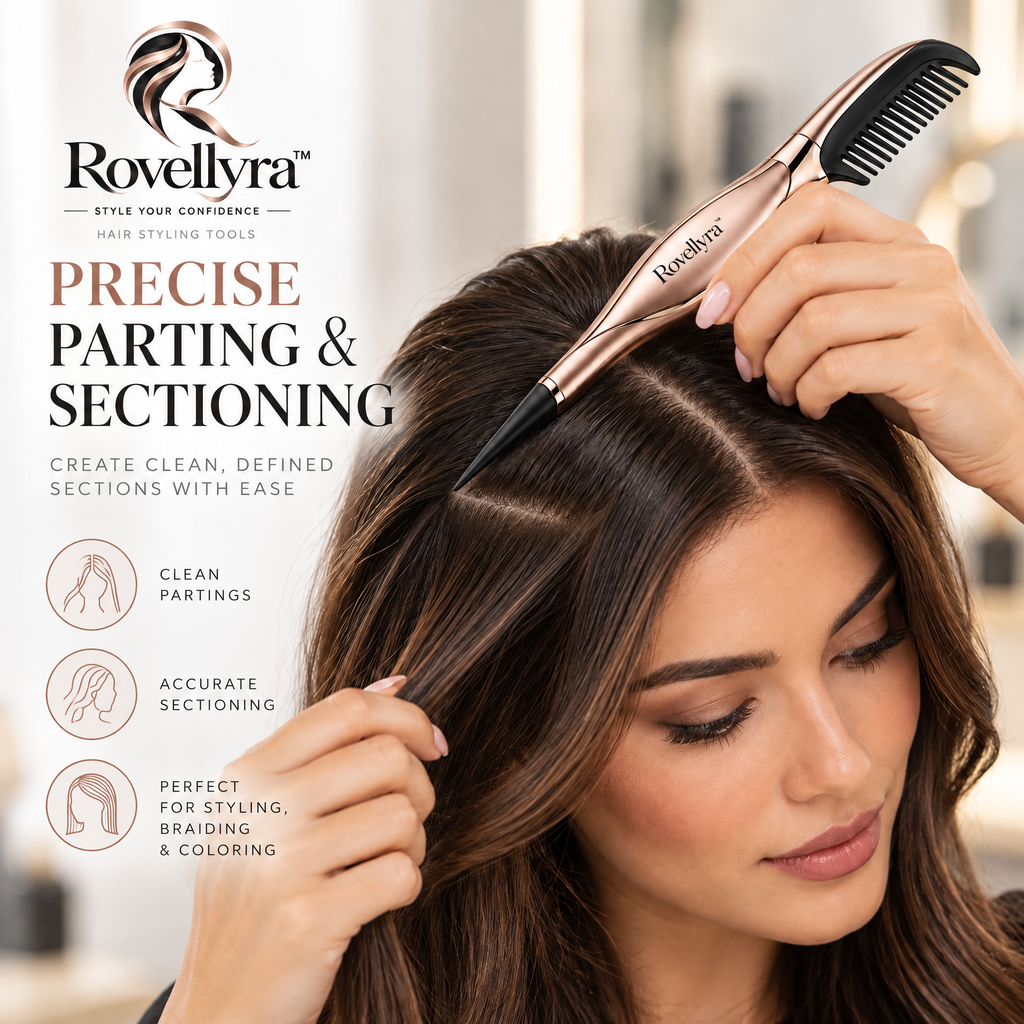 Rovellyra™ StyleGuide Multi-Function Hair Styling Tool – Precision Parting, Sectioning & Smoothing Accessory for Everyday Hair Styling
