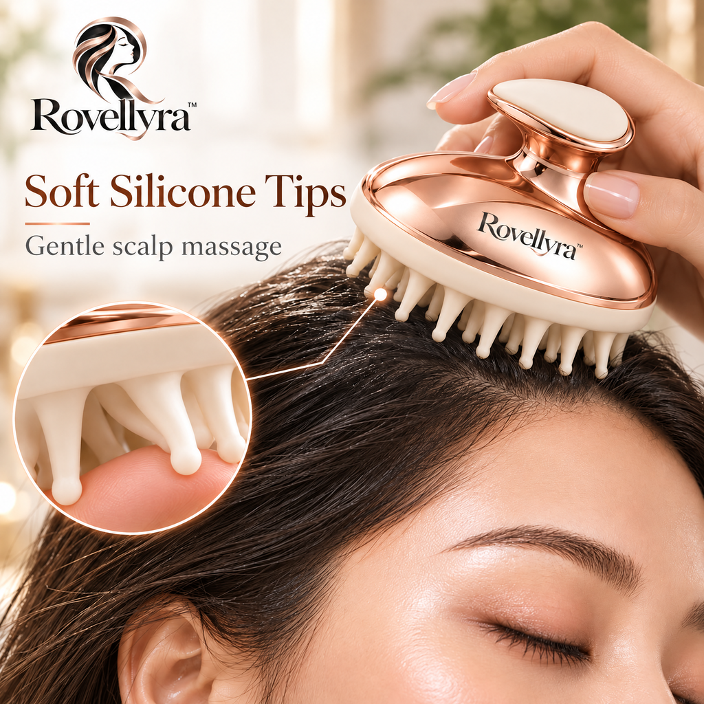 Rovellyra™ ScalpEase Massage Brush – Soft Silicone Shampoo & Scalp Scrubber for Wet or Dry Hair Care, Cleansing & Relaxing Massage