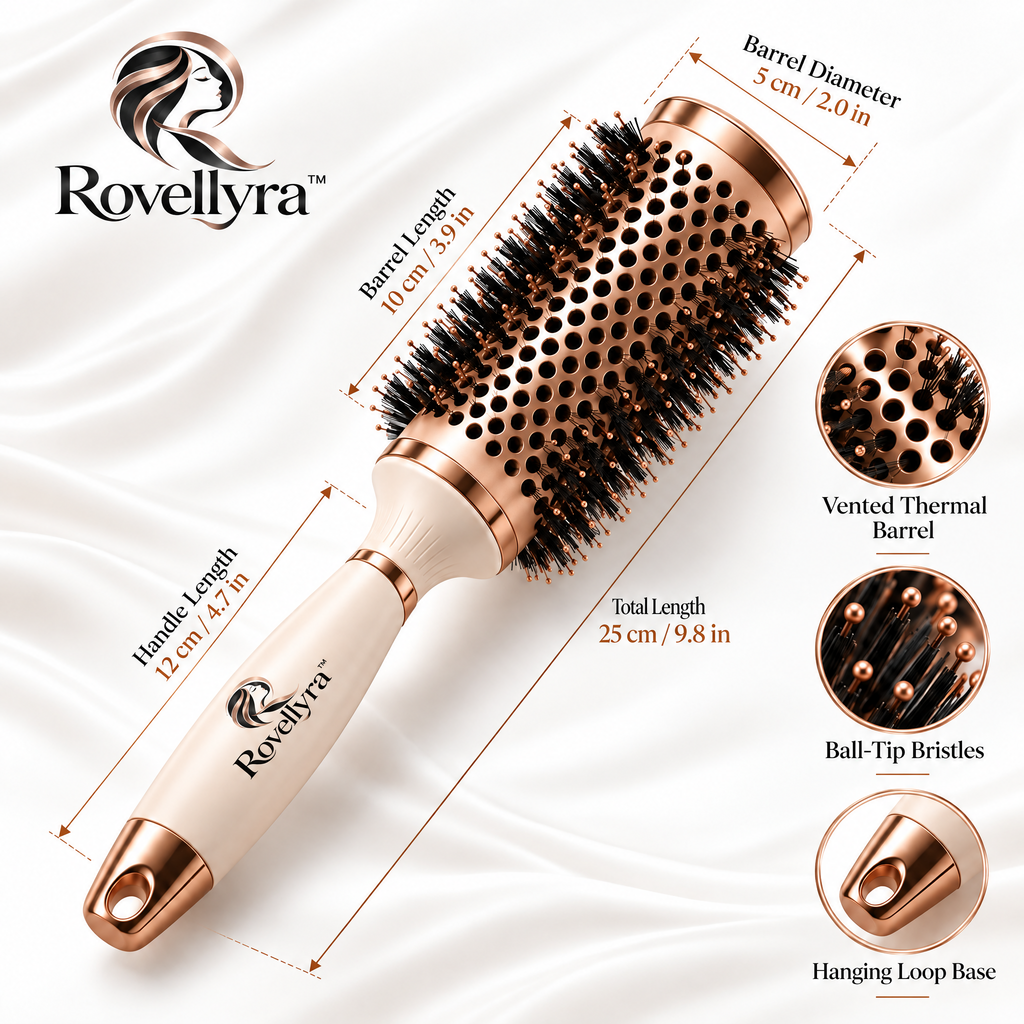 Rovellyra™ VolumeArc Round Styling Brush – Vented Blow-Dry Hair Brush for Root Lift, Smooth Volume, Soft Curls & Rounded Ends