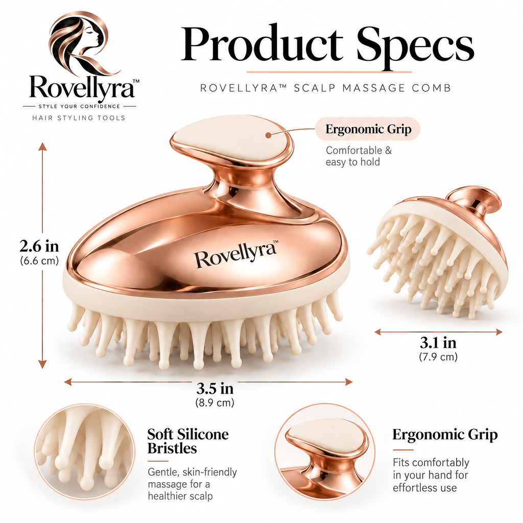 Rovellyra™ ScalpEase Massage Brush – Soft Silicone Shampoo & Scalp Scrubber for Wet or Dry Hair Care, Cleansing & Relaxing Massage