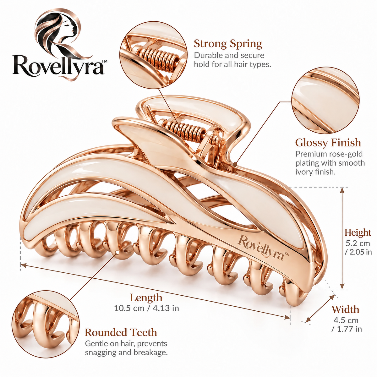 Rovellyra™ CurveHold Hair Clip – Strong-Grip Claw Clip for Everyday Updos, Quick Styling & Secure Hair Hold